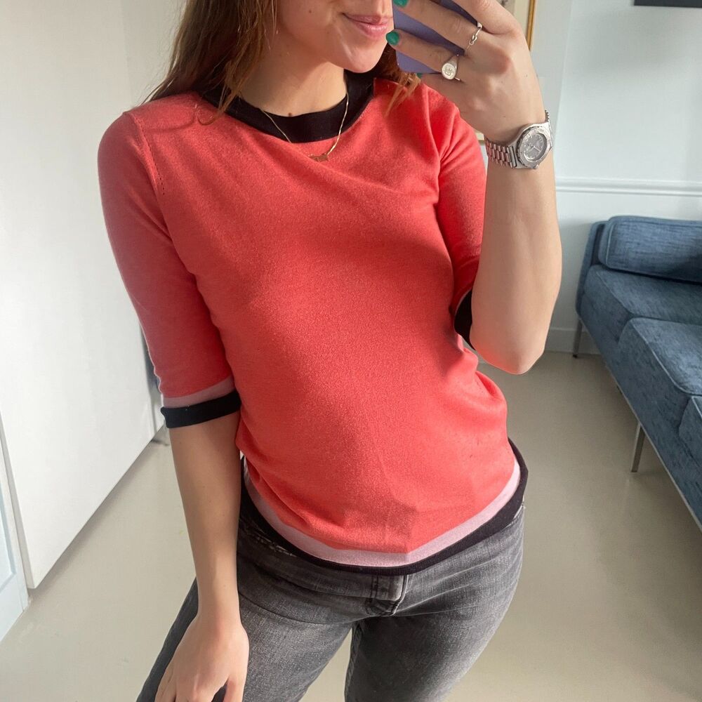 Roksanda Crewneck Short Sleeve Wool Silk Cashmere Sweater Orange Medium